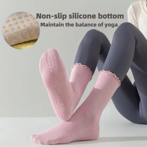 Vista 5 de 4 Pairs Pilates Socks with Grips for Women Non Slip Ruffle Yoga Socks