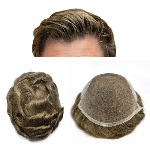 Vista 33 de Mens Toupee Swiss Lace Mens Hair Piece Sistema de reemplazo de cabello para hombres Toupee para hombres Cabello humano nudo blanqueado protesis
