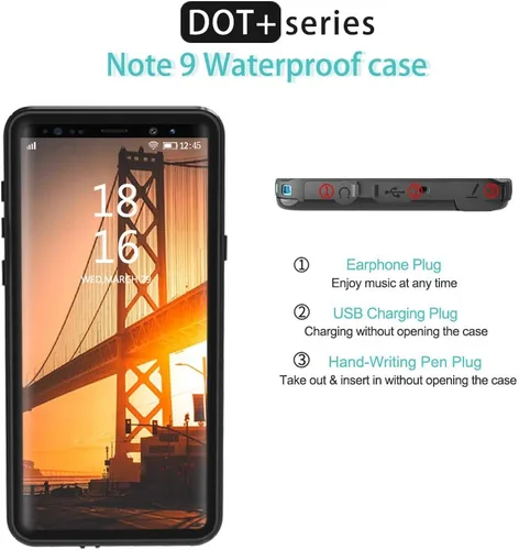 Vista 3 de LEMAXELERS Diseñada para Galaxy Note 9, funda impermeable con protector de pantalla integrado [IP68 bajo el agua]