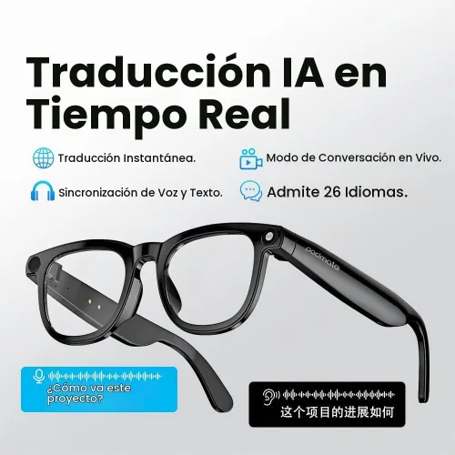 Vista 6 de Padmate Viewmate - Lentes inteligentes AI con cámara, grabación HD 1080P y control de voz, lentes de traducción Bluetooth con 164 idiomas