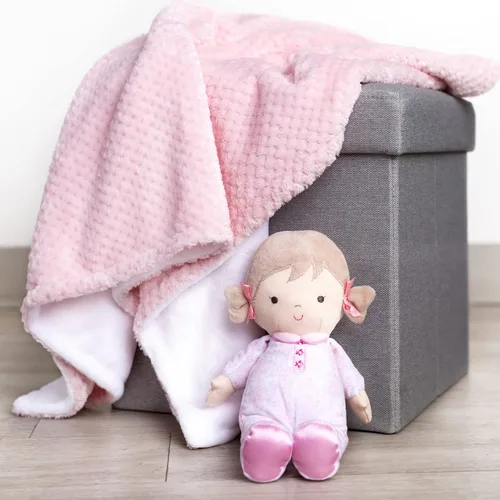 Vista 2 de Little Me - Muñeca de peluche de 11 pulgadas con sonajero, Brigitte (damasco floral, rosa)