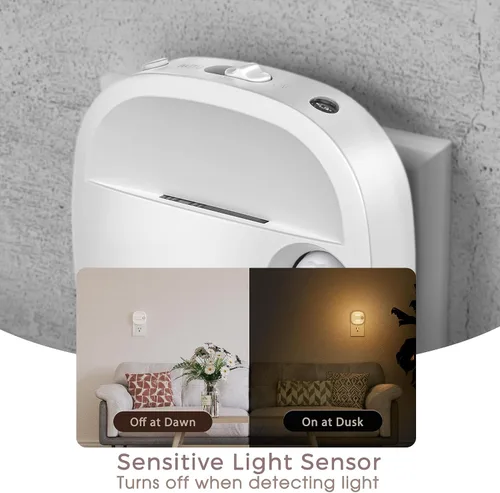 Vista 4 de LED Night Lights Plug Into Wall, Motion Sensor Foldable 2 Pack Night Light with Dusk to Dawn Sensor, 2000K/3000K/5000K Adjustable Brightness for