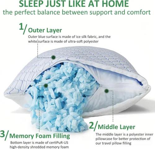 Vista 3 de Almohada de viaje – Paquete de 2 almohadas pequeñas comprimibles para acampar para dormir, almohada de espuma viscoelástica triturada con bolsa