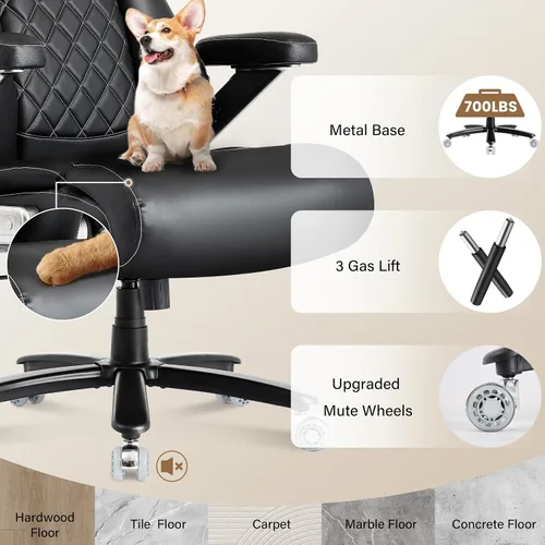 Vista 7 de Silla de oficina grande y alta de 700 libras, silla de oficina ergonómica de tela ejecutiva resistente con brazos abatibles 5D y soporte lumbar