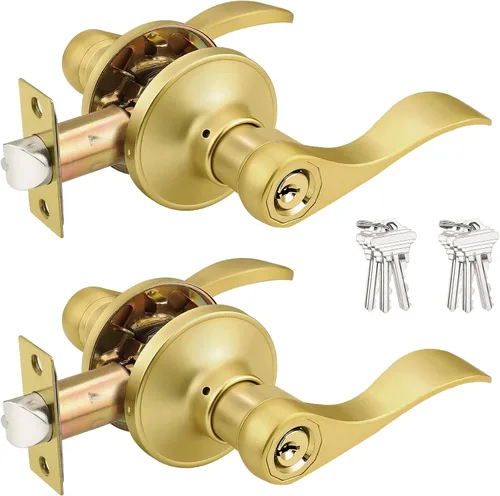 Vista 32 de Probrico Manijas de puerta de entrada de color negro mate con diferentes llaves, manijas de puerta de estilo ondulado para puertas interiores