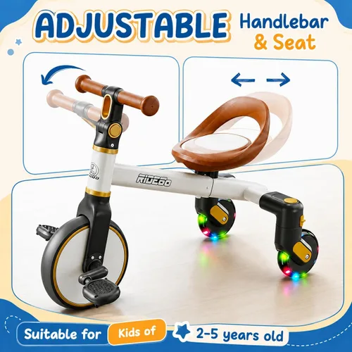 Vista 4 de Ridego Triciclo 3 en 1 para niños de 2 a 5 años, modos de caminante, pedal Blanco