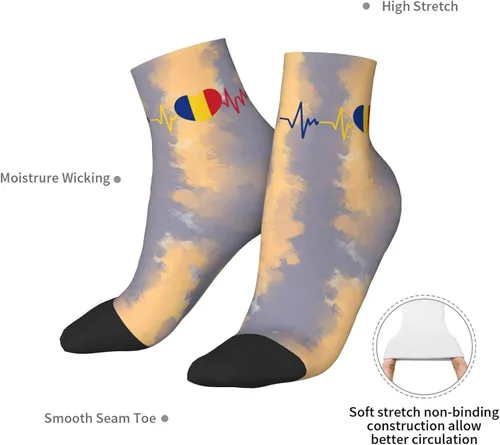 Vista 7 de Romanian Heartbeat I Love Romania Heart Flag Ankle Socks Winter Low Cut Sports Warm Comfort Breathable Casual Socks For Mens And Womens