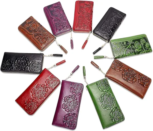 Vista 8 de PIJUSHI Bolsos cruzados para mujer, bolsos de diseñador para mujer, bolsos de mano de cuero genuino, cartera floral de diseño floral, cartera