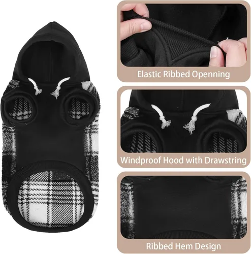 Vista 4 de PUPTECK Sudadera con Capucha para Perro Sudadera para Cachorro Suéter Cálido para Perro Ropa de Invierno Abrigos para Clima Frío para Perros Negro