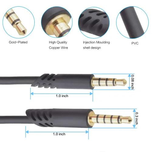 Vista 6 de Alitutumao Cable auxiliar para juegos de 3.3 pies para auriculares Astro A10 A40 A30 A50, compatible con Xbox One PS4 PC Mobile, negro, conector