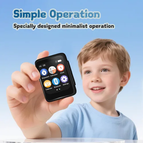 Vista 4 de Reproductor de MP3 para niños con Bluetooth y altavoz, reproductor de música portátil simple para niños, radio FM de 32 GB, lector de libros Negro