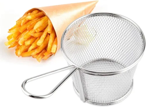 Vista 2 de Cesta para freír profundamente, mini chips de acero inoxidable, cestas para freír alimentos, colador de presentación de alimentos, herramienta