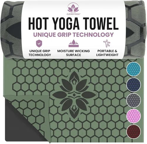 Vista 13 de Clever Yoga Toalla para esterilla de yoga caliente, agarre antideslizante para yoga caliente, absorbe el sudor, agarre de silicona de panal, se