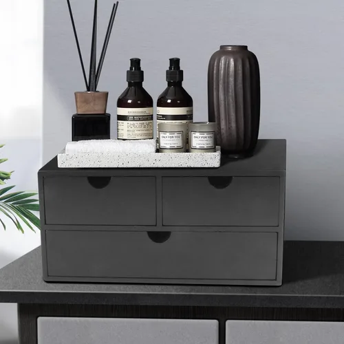 Vista 3 de Organizador de escritorio de bambú Charmewooden con 3 cajones, organizador de encimera con cajones para almacenamiento de maquillaje, organizador