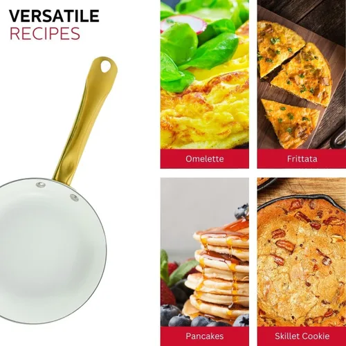 Vista 5 de Holstein Housewares Sartén antiadherente de cerámica de 8 pulgadas, elegante mango de color blanco y dorado, elegancia dorada para cada cocina
