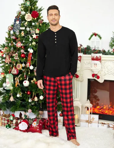 Vista 4 de Ekouaer Conjunto de pijama de Navidad familiar a juego para mujeres, hombres, niños, pijamas de manga larga, ropa de dormir para vacaciones
