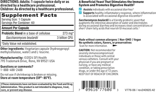 Vista 6 de SFI Health Klaire Labs Ther-Biotic Saccharomyces Boulardii Probióticos para mujeres y hombres - Probióticos S Boulardii para la salud digestiva
