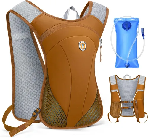 Vista 10 de Mochila de Hidratación con Bolsa de Agua de 2 L, Chaleco Ligero y Transpirable para Correr para Hombre, Paquete de Agua Ajustable con Correas