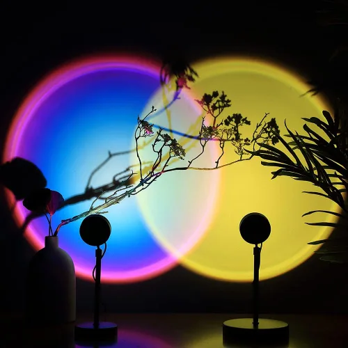 Vista 4 de Proyector de lámpara de puesta de sol, luz LED de decoración de arco iris Lámparas de luz solar románticas de 16 colores con control de botón