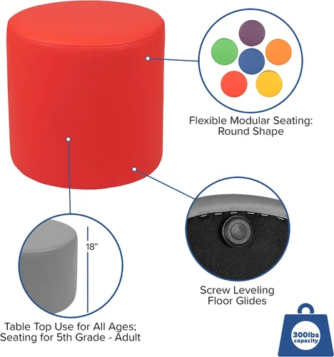 Vista 5 de EMMA + OLIVER Círculo flexible de asientos suaves de 18" H para aulas y espacios comunes - rojo For Classrooms and Common Spaces, Flexible Seating