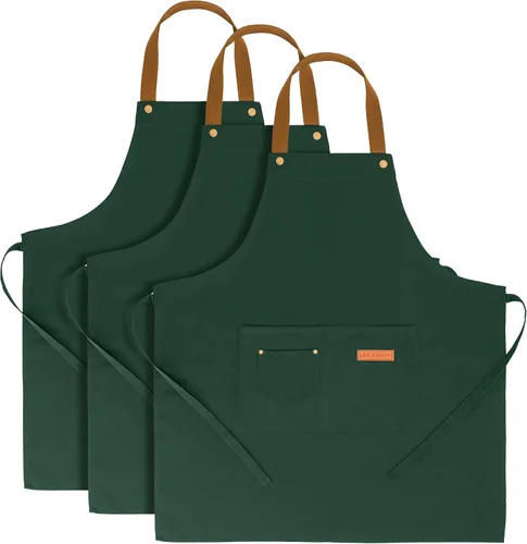Vista 6 de 3Pack Chef Apron, Waterproof Apron, Adjustable Apron with 2 Pockets for Men Women, Apron for Cooking Baking Restaurant Negro