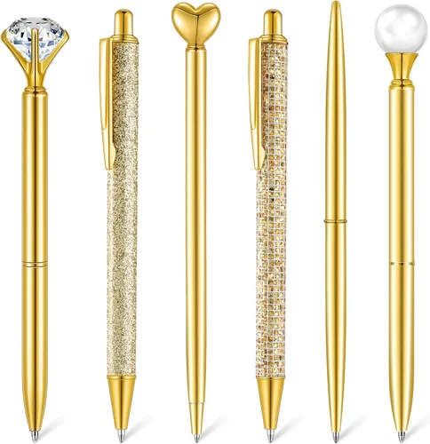 Vista 17 de Qeeenar Juego de 6 bolígrafos de bola de metal con cristales de diamante para diario, bonitos y brillantes, elegantes artículos de papelería, tinta