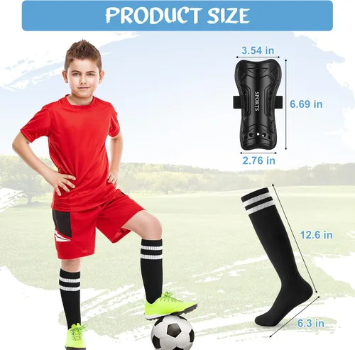 Vista 2 de Toulite 4 pares de espinilleras de fútbol, 4 pares de calcetines de fútbol para niños, equipo de protección de pantorrillas, equipo de fútbol