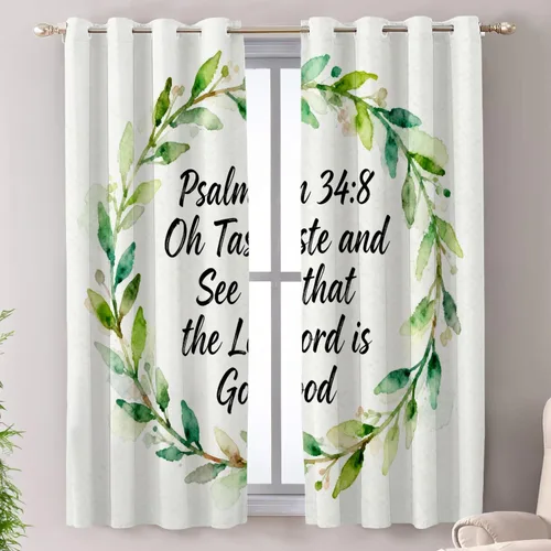 Vista 55 de Shrahala Cortinas blancas S inspiradoras para ventanas de cocina, cortinas negras con palabras cristianas para cafetería, cortinas opacas