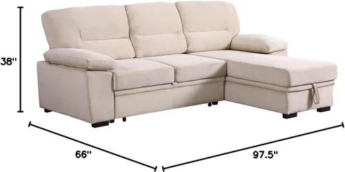Vista 2 de Lilola Home Kipling - Sofá seccional reversible de tela de terciopelo beige