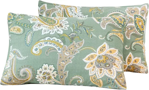 Vista 15 de YuHeGuoJi Fundas de almohada florales tamaño Queen 100% algodón, juego de 2 fundas de almohada azules y blancas, fundas de almohada decorativas