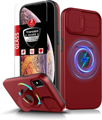 Vista 85 de Funda magnética para iPhone 11 Pro compatible con carga inalámbrica MagSafe, con 2 protectores de pantalla, anillo kickstand de 360° integrado +
