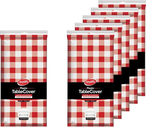 Vista 10 de Neatiffy Paquete de 6 manteles rectangulares de plástico de 54 x 108 pulgadas, para picnic, campamento, fiesta, banquete, manteles desechables