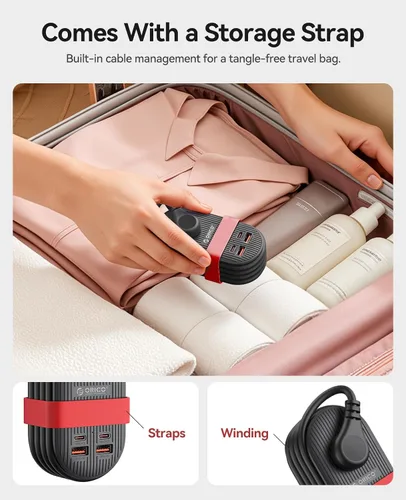 Vista 2 de ORICO Tira de alimentación de viaje de 22.5 W, estación de carga 7 en 1 (3 AC, 4 puertos USB) Cable de extensión de 4 pies, enchufe plano esencial