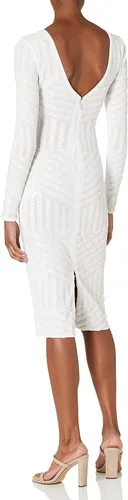 Vista 2 de Dress the Population Vestido midi ajustado de manga larga con cuello redondo y espalda baja para mujer