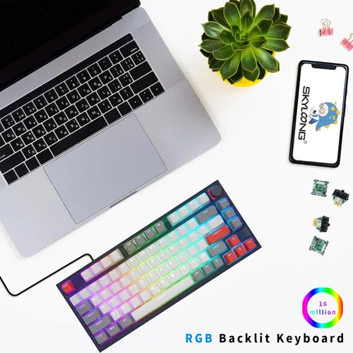 Vista 5 de SKYLOONG GK75 Teclado compacto programable para juegos, diseño TKL 75%, teclado mecánico intercambiable en caliente con cable RGB, con perilla