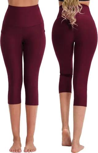 Vista 4 de NELEUS - Pantalones de yoga para mujer, con control de barriga, cintura alta, para correr, estilo capri