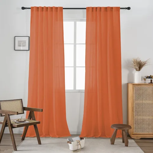 Vista 27 de 2 paneles de cortinas de lino transparente natural de 45 pulgadas, color beige para ventanas pequeñas, bolsillo con pestaña trasera, cortinas cortas