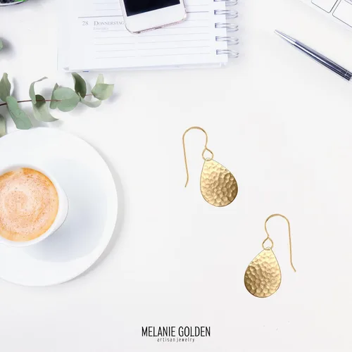 Vista 12 de Aretes colgantes grandes con disco circular martillado en plata, oro u oro rosa