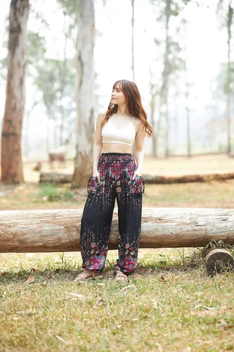 Vista 6 de Lannaclothesdesign Pantalones de harén para mujer, cintura alta, pantalones de yoga bohemios con bolsillos, ropa hippie bohemia