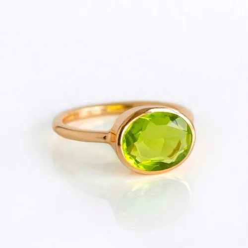 Vista 159 de Oval Birthstone Ring Bezel Set in Vermeil Gold, Sterling Silver, or Rose Gold, Stacking Birthstone Ring [rOMB]