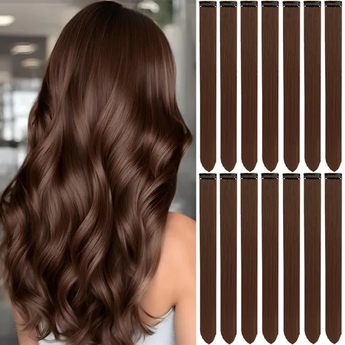 Vista 30 de 20 extensiones de cabello de colores, coloridas extensiones de cabello sintético con clip, extensiones de cabello sintético largo y lacio