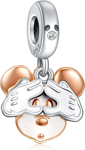 Vista 23 de Dijes de plata de ley 925 de dibujos animados de pato, ratón, oso, elefante, dragón chino, cuentas colgantes para pulseras y collares, joyería