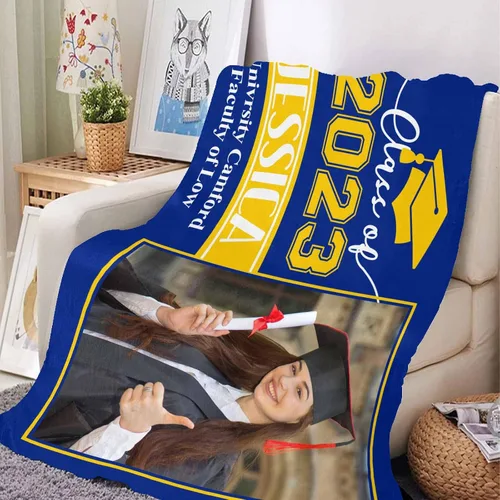 Vista 3 de YESCUSTOM Manta de graduado personalizada con collage de fotos, manta de fotos personalizada para graduados de clase de 2023, manta personalizada