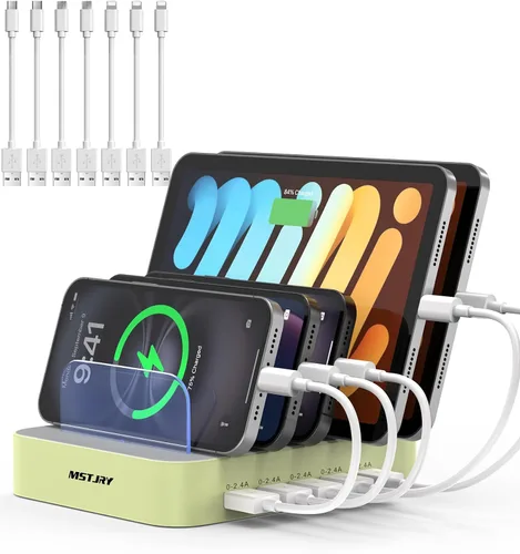 Vista 8 de MSTJRY Estación de carga para múltiples dispositivos: Estaciones cargadoras multi USB-A de 5 puertos, organizador multidispositivo, base de carga