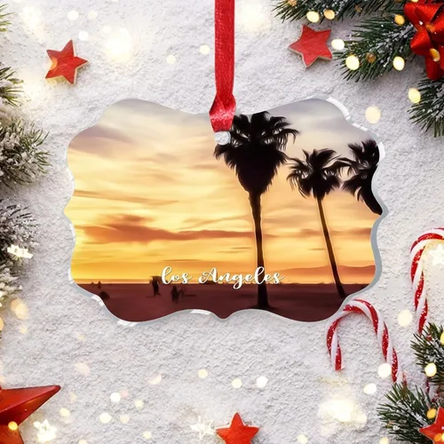 Vista 6 de Los Ángeles Beach California, Estados Unidos, decoración de árbol de Navidad, recuerdo de ciudad de campo, recuerdos de Navidad personalizados