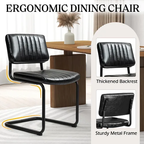 Vista 3 de Juego de 2 sillas de comedor voladizas, sillas de comedor modernas de mediados de siglo con patas de metal negro, sillas de cocina tapizadas