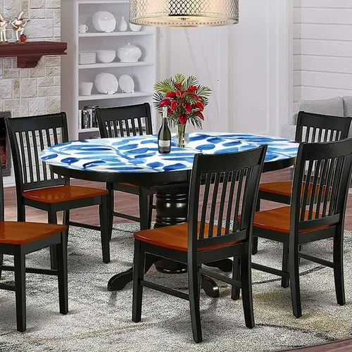 Vista 2 de XISUNYA Yorkie - Mantel ajustable ovalado de poliéster elástico, hipster Yorkie dibujado a mano, mantel ajustable con estampado de perro caballero