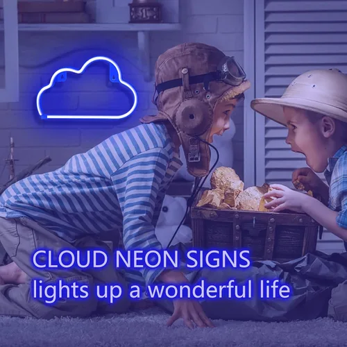 Vista 4 de Luz de neón LED en forma de nube para decoración de pared, luces de pared en forma de nube con alimentación por batería o USB para habitación Azul