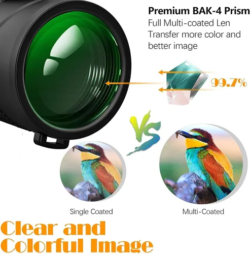 Vista 2 de Monocular Telescope, 12x50 Monocular Telescope, High Power Life Waterproof BAK4 Prism Lens Monocular Compact with Smartphone Adapter and Tripod for