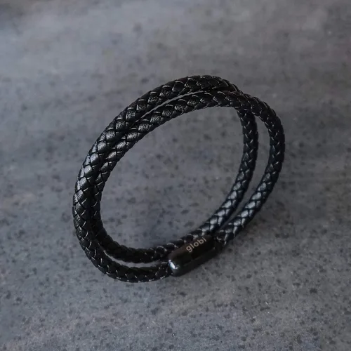 Vista 4 de Pulsera de cuero trenzada con cierre magnético de acero inoxidable para hombre, pulsera de cuero auténtico con cierre magnético